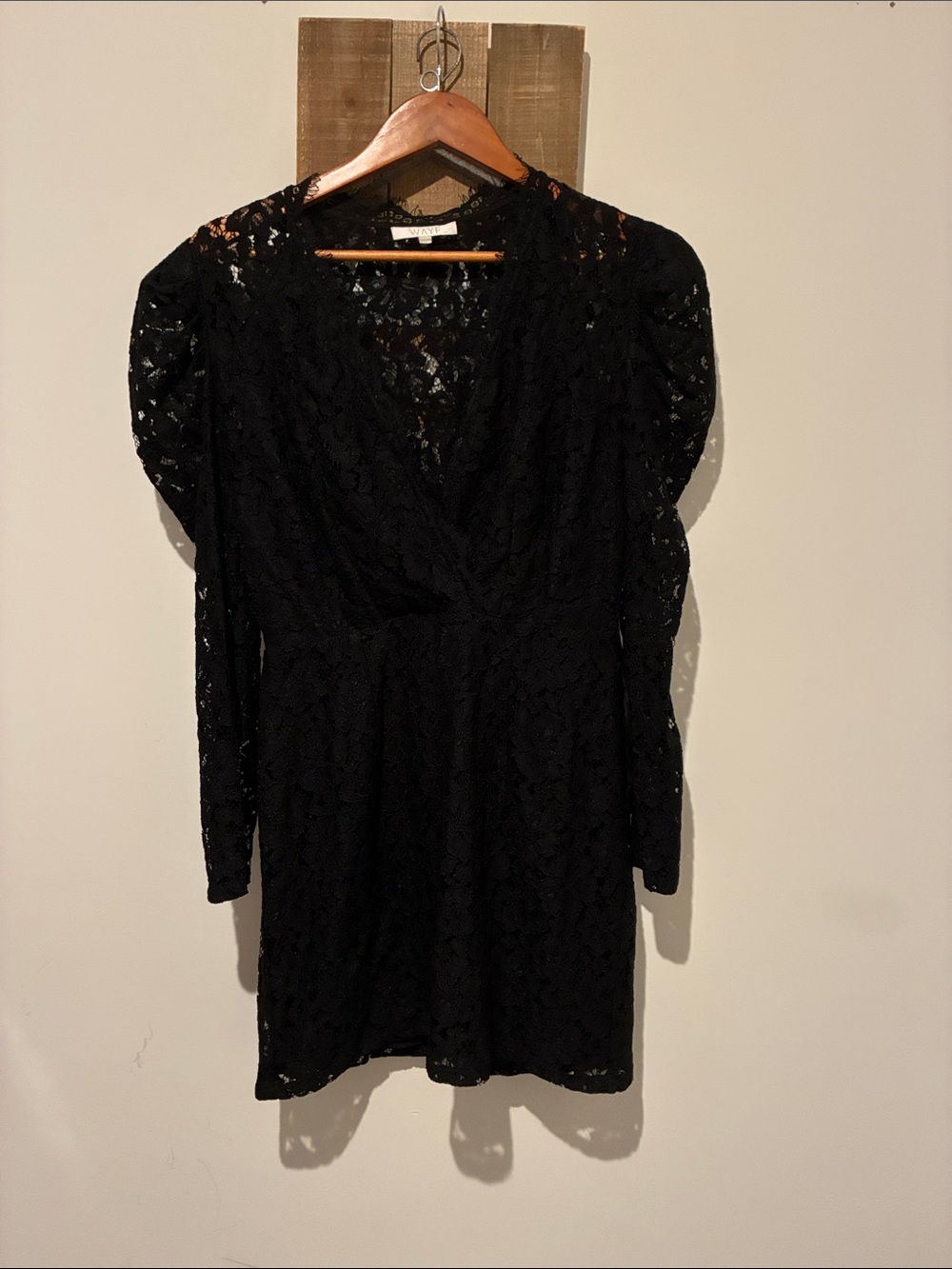 Wayf Black Lace Long Sleeve V-Neck Dress